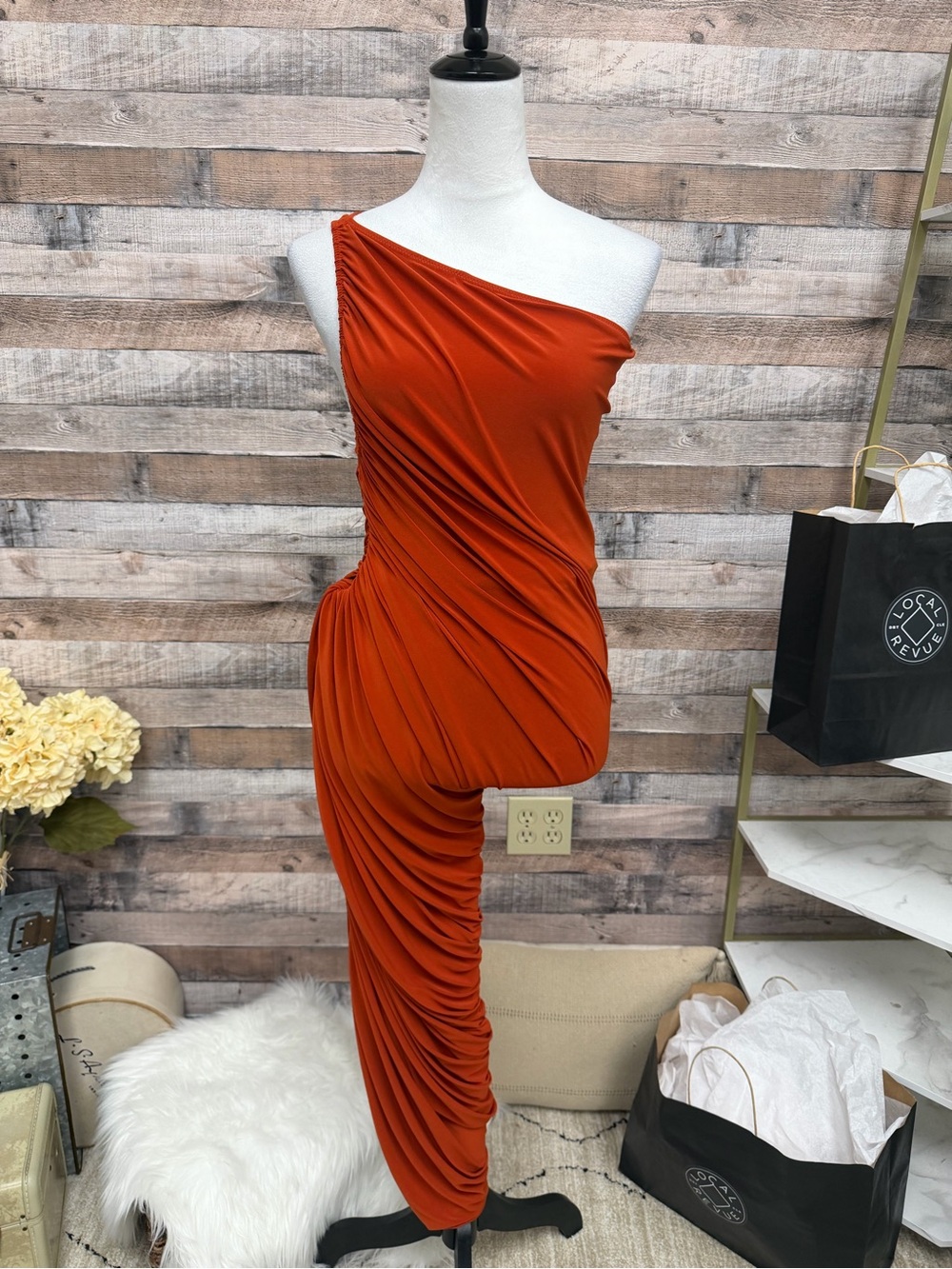 Norma Kamali Cinnamon 1 Shoulder Ruched Side Max NS